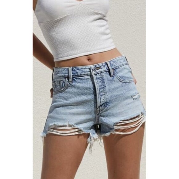PacSun High Rise Festival Shorts Womens 26 Cute Summer Distressed Light Denim - Picture 1 of 16